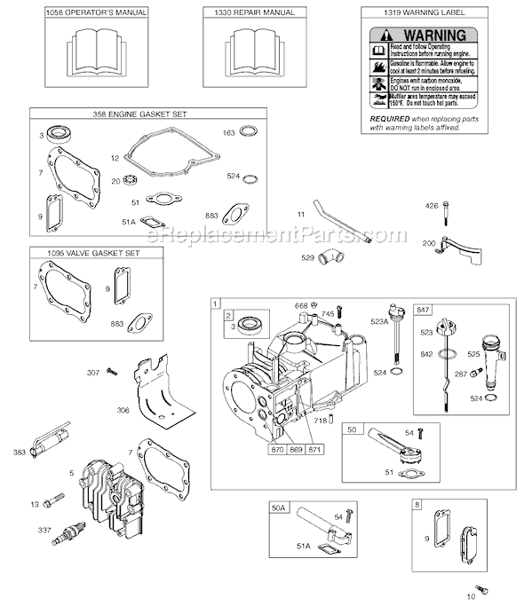 Page A Diagram and Parts List for 9H900SERIES  Briggs and Stratton Engine